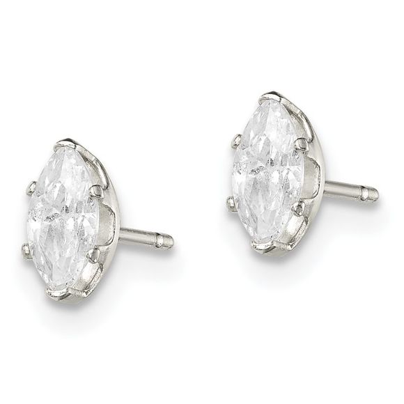 Kazi Luxury Sterling Silver Polished 6x3mm Marquise Snap Set CZ Stud Earrings - Picture 2 of 4